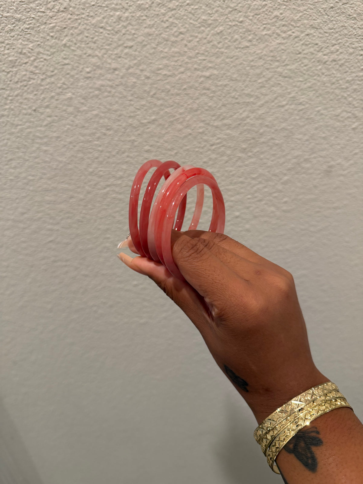 Thin Pink Jade Bangle