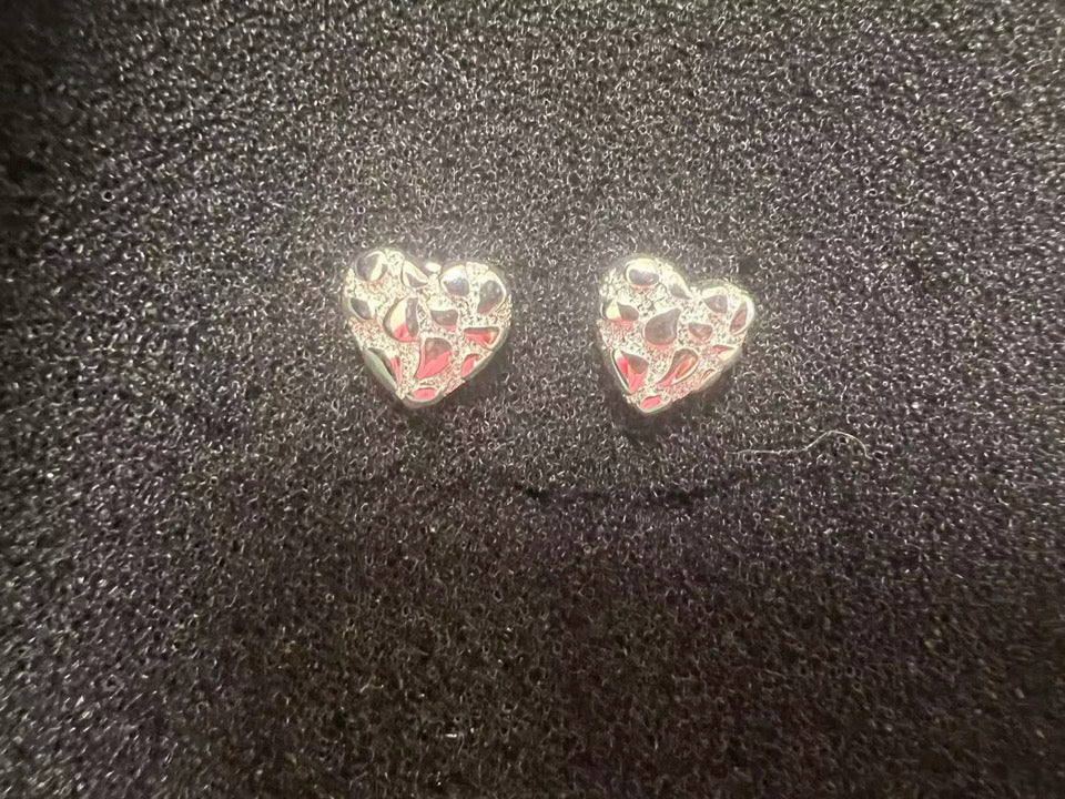 Silver Nugget Heart Studs