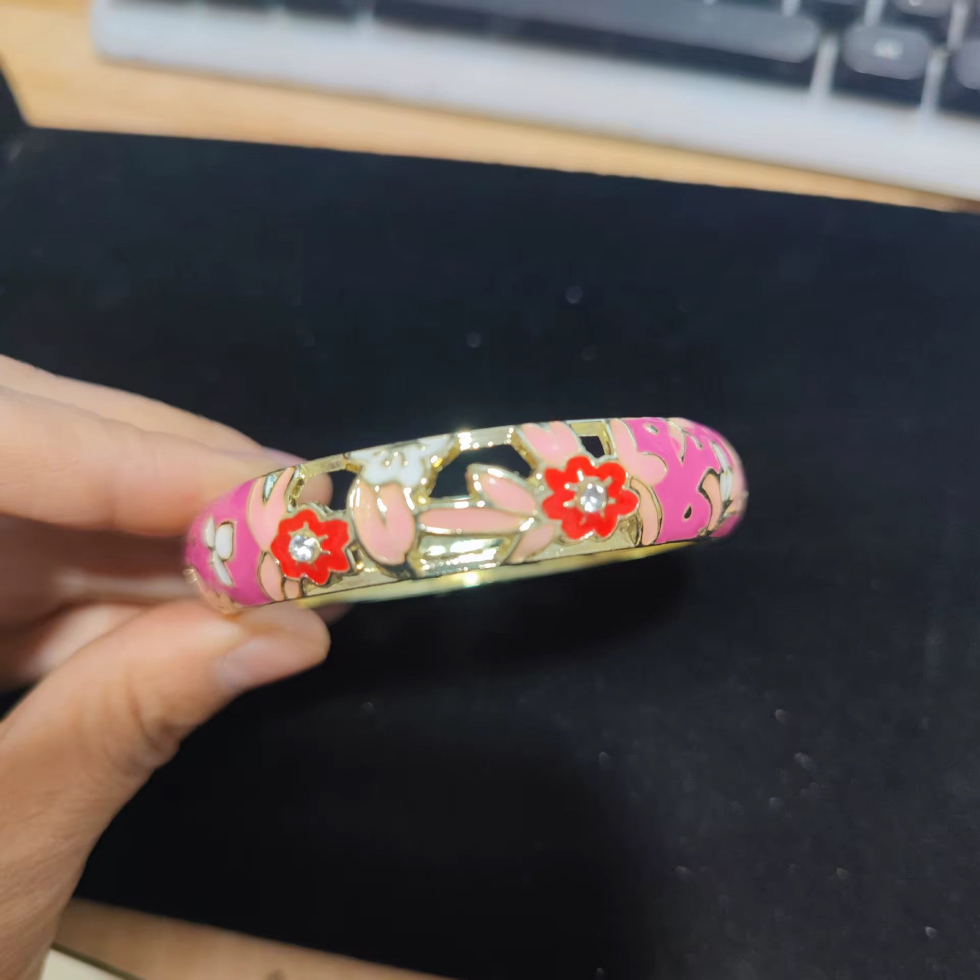 Hot Pink Wide Flower Bangle The Pynk Plug
