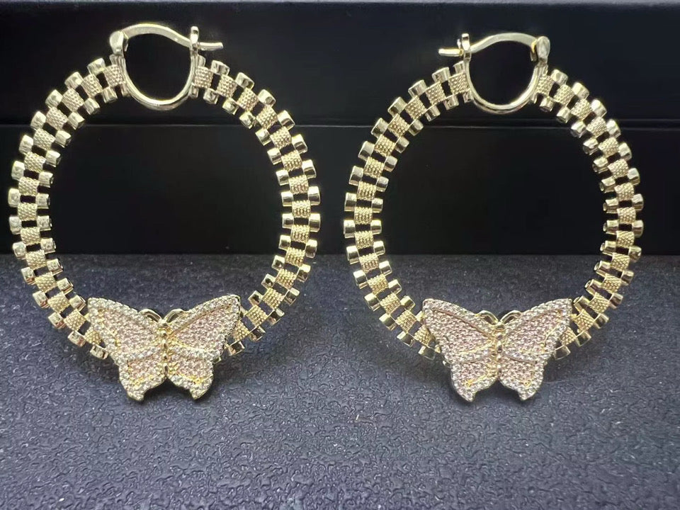 Butterfly Rolex Hoops (Pink Diamond)