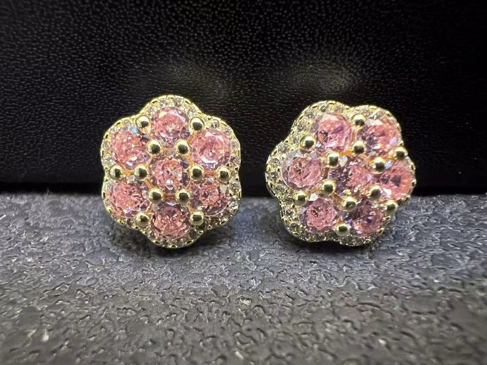 Pink Diamond Clover Earrings