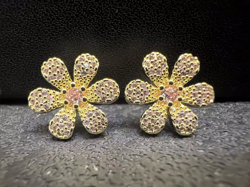 Pink Diamond Flower Earrings