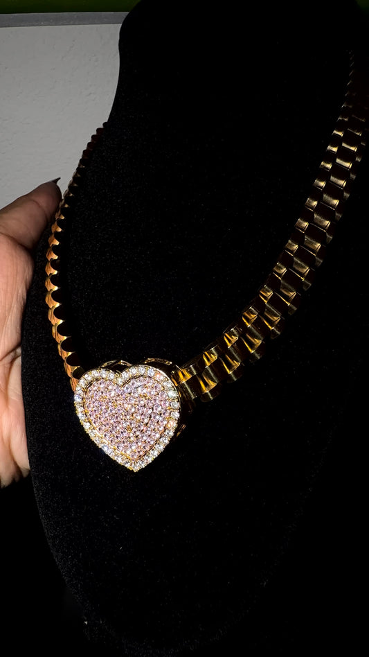 14k Gold Heart Rolex Chain