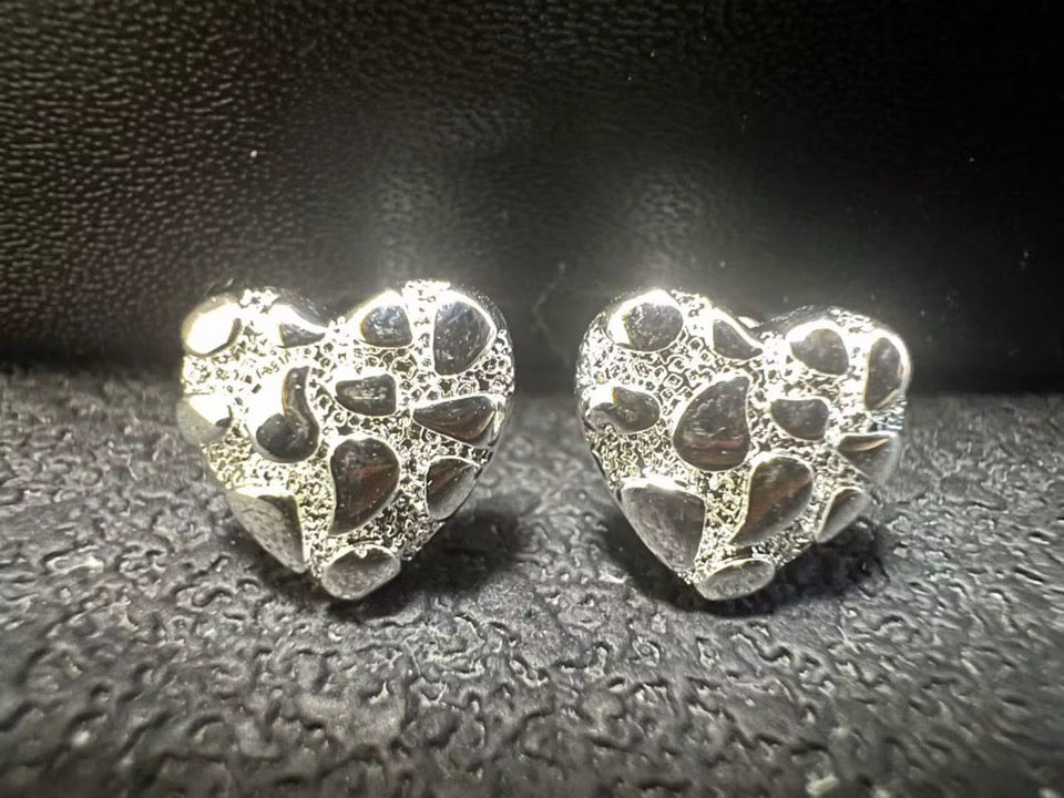 Silver Nugget Heart Studs