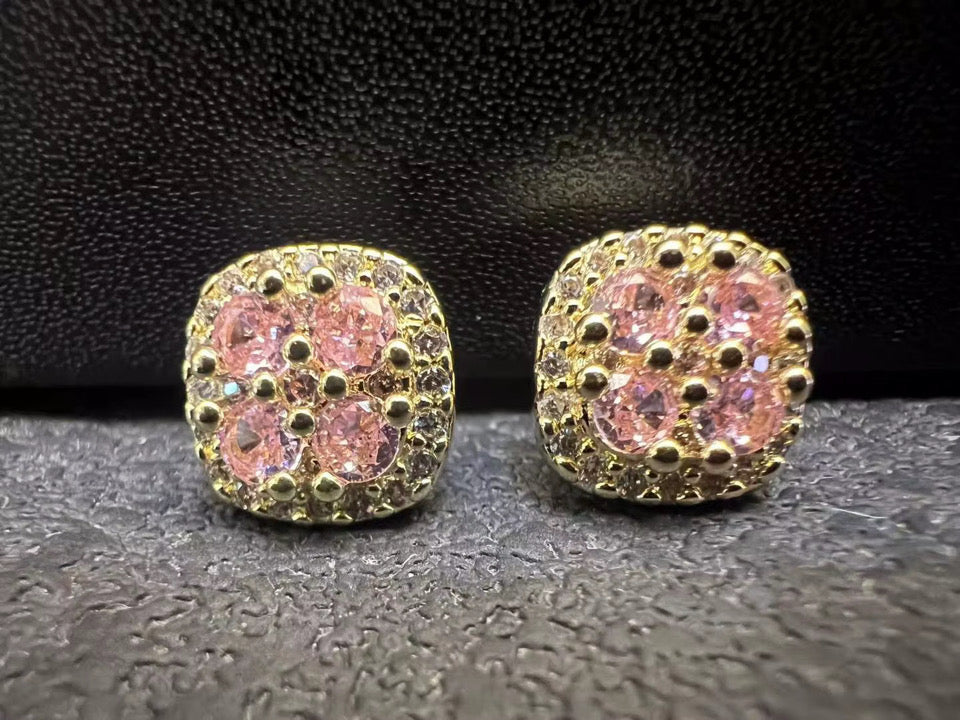Square Pink Diamond Nugget Studs