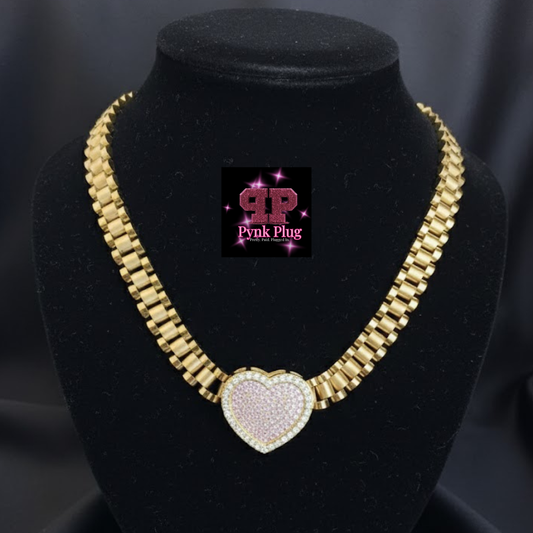 14k Gold Heart Rolex Chain