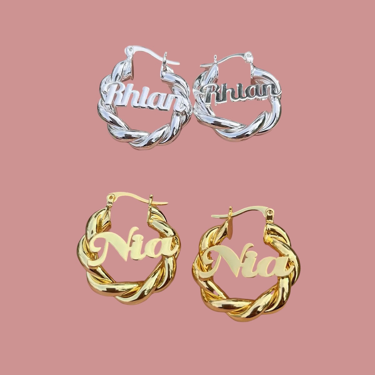 Custom Name Twist Hoops The Pynk Plug