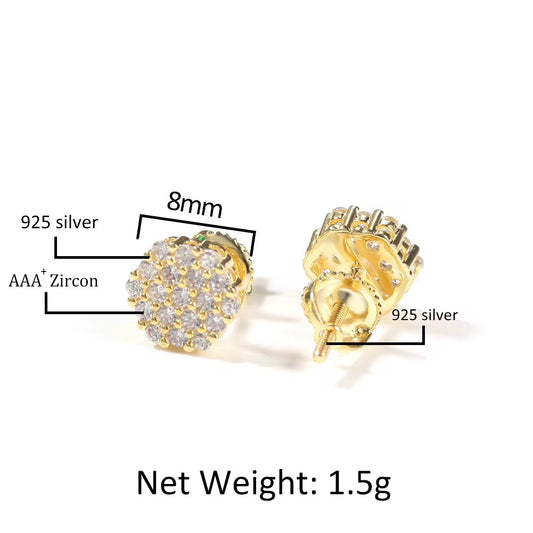 Iced Out Hexagon Screw Back Earrings