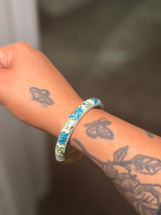 Peony Flower Bangle (Light Blue)